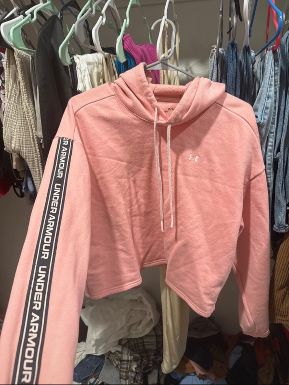 LG Pink Cropped Hoodie Sweatshirt with Sleeve Branding
